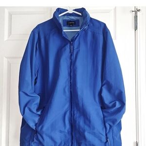 Lands End Hooded Lined Windbreaker Rain Jacket Women 2X Full Zip Pockets Blue